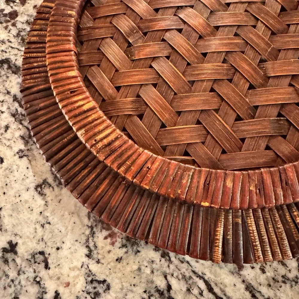 Vintage Handwoven Rattan Reed Round Tray 13